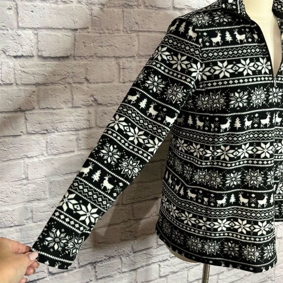 Lands' End Women's Black & White Fair Isle 1/4 Zip Fleece Pullover Casual - Picture 8 of 10